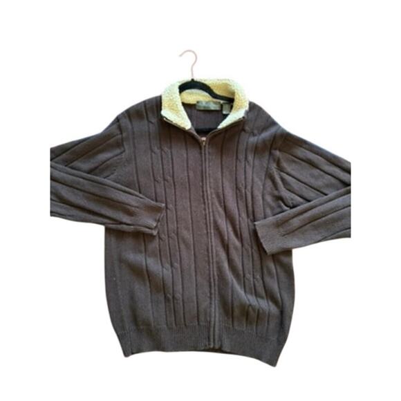 Oscar de la Renta Shearling Collar Wool Zip Cardigan - Size L - Picture 1 of 7